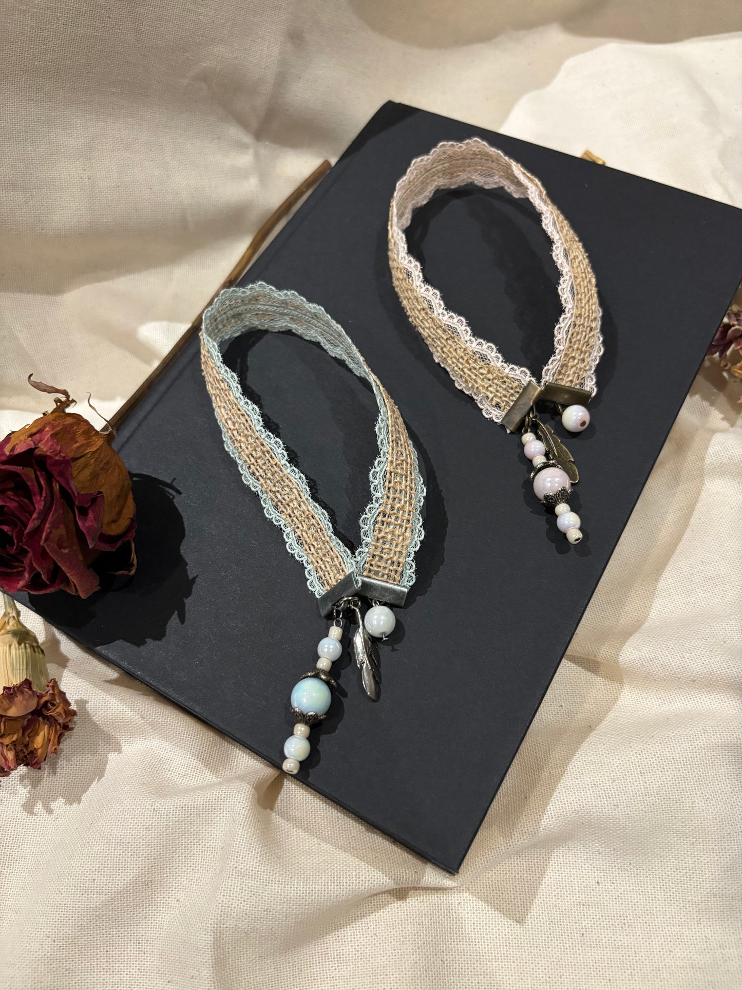 Burlap and Lace Bookmark