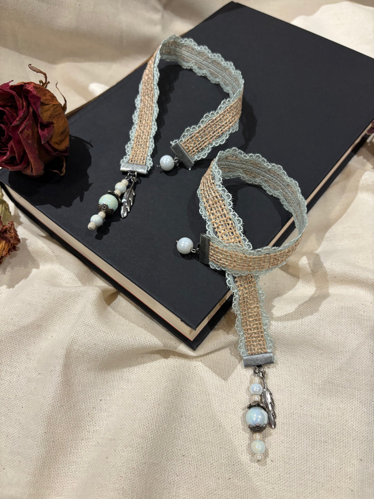 Burlap and Lace Bookmark