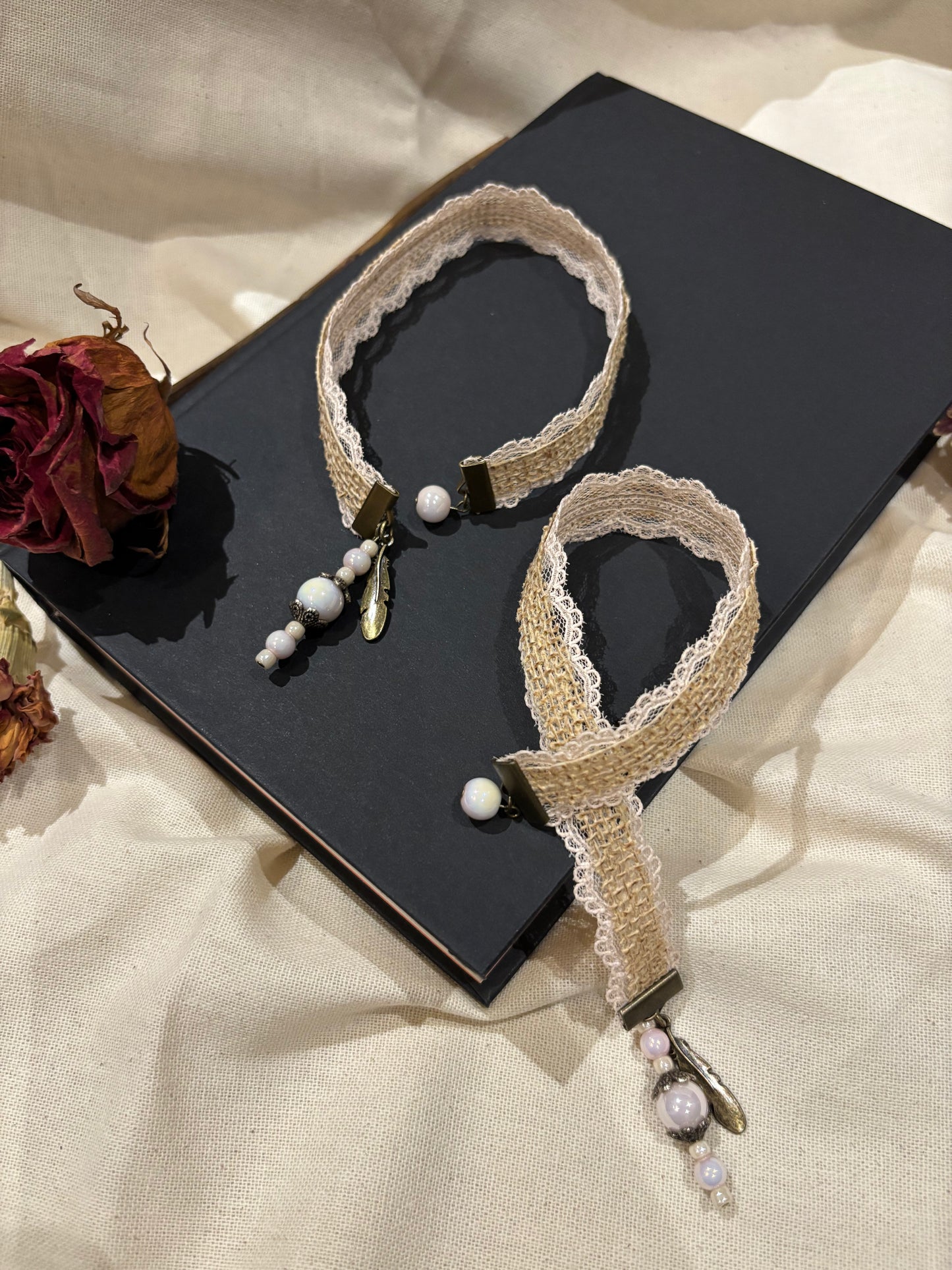 Burlap and Lace Bookmark